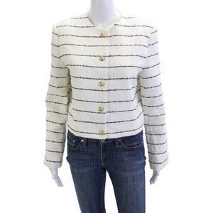 Saison Women White Striped Cotton Blend Button Long Sleeve Jacket Size XS